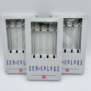 12- Sun Colors Blown Glass Swizzle Sticks Palm Tree TIKI Bar Drink Stirrers 3pks